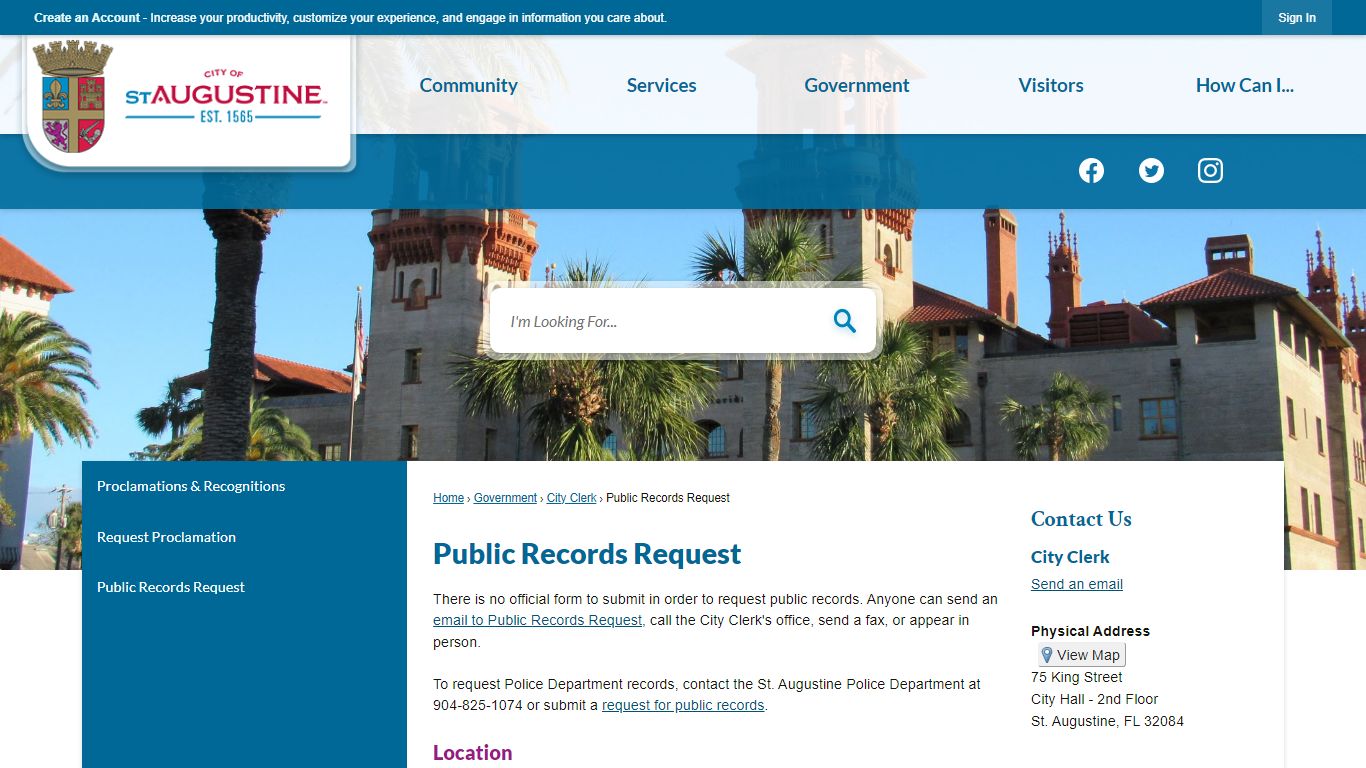 Public Records Request | St. Augustine, FL