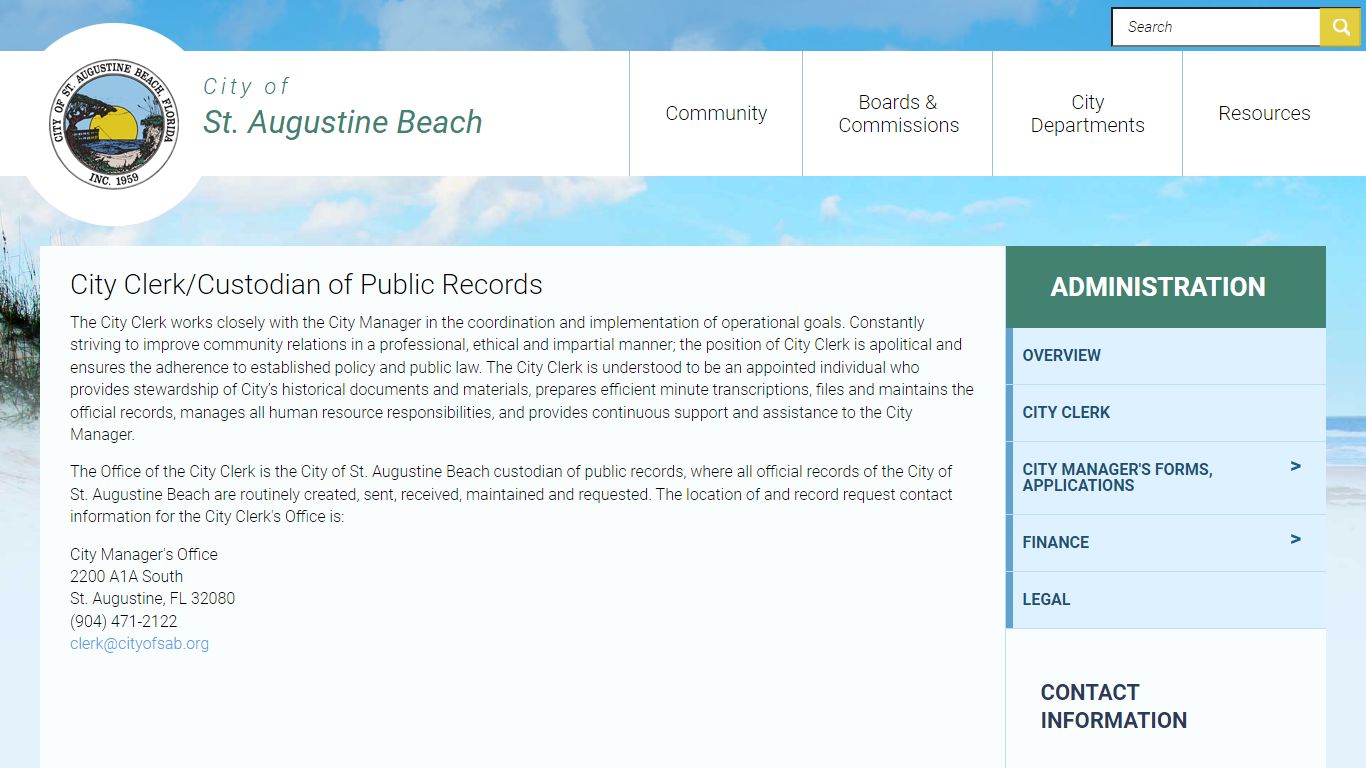 City Clerk/Custodian of Public Records - St. Augustine Beach, Florida